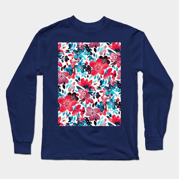 Happy Red Flower Collage Long Sleeve T-Shirt by micklyn